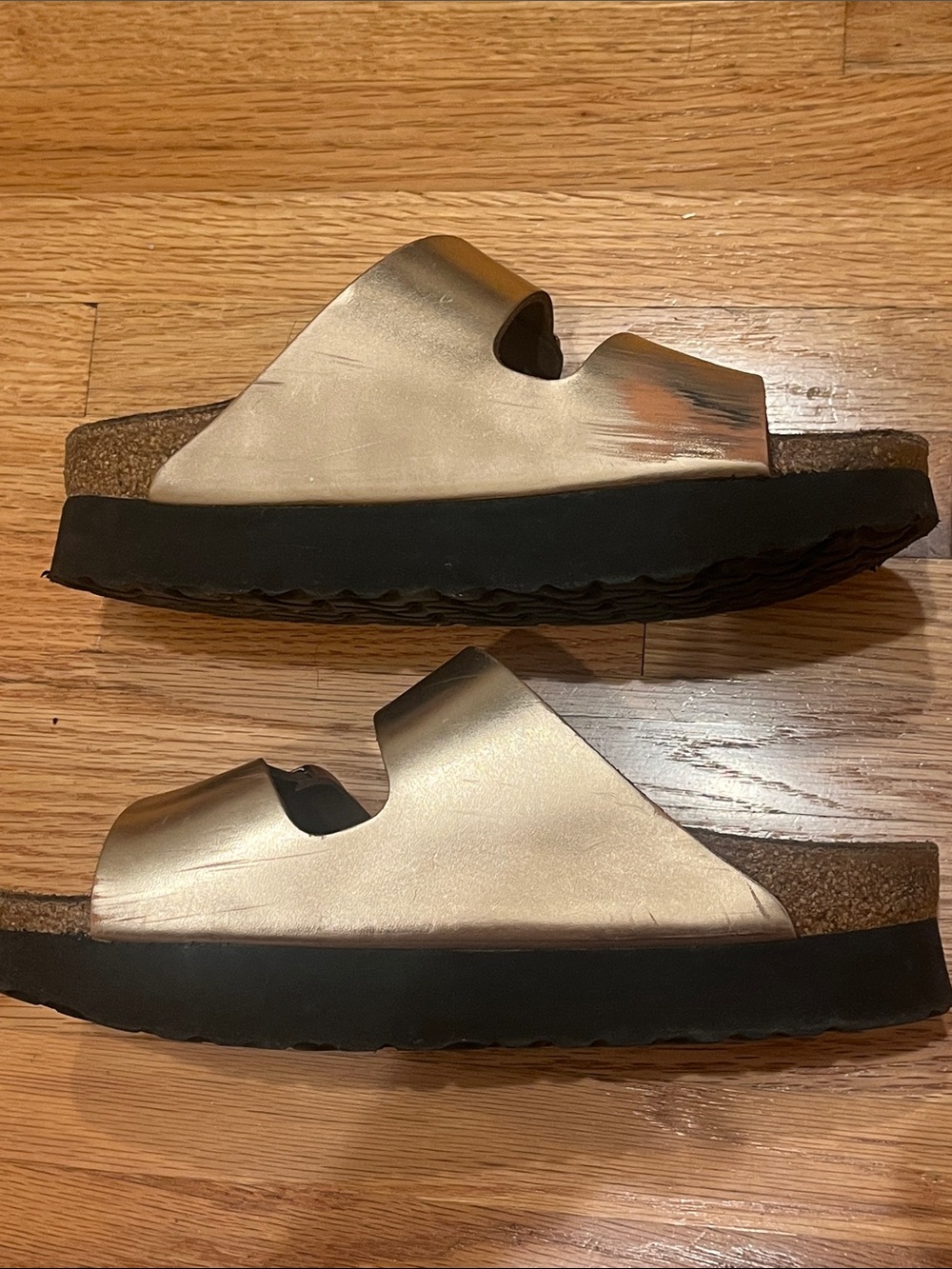 Birkenstock Papillio size 36 Bronze Metallic Arizona Platform Sandals - Picture 5 of 8